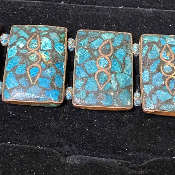 Vintage Turquoise Blue Mosaic Bracelet - Picture 2 of 7